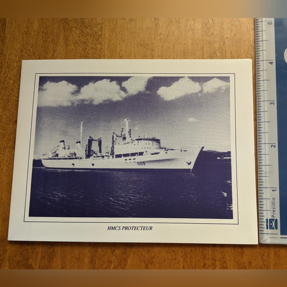 🆕Set of 2 HMCS Protecteur Ship Art Card Prints in Navy Blue and White